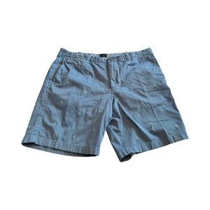 J.Crew Mens 38 Blue Embroidered Sailboat Chino Shorts 9 Inseam Cotton Twill